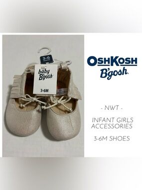 🆕OSHKOSH - 3/6M - NWT - INFANT GIRLS GOLD MOCCASIN BALLET FLATS / SHOES